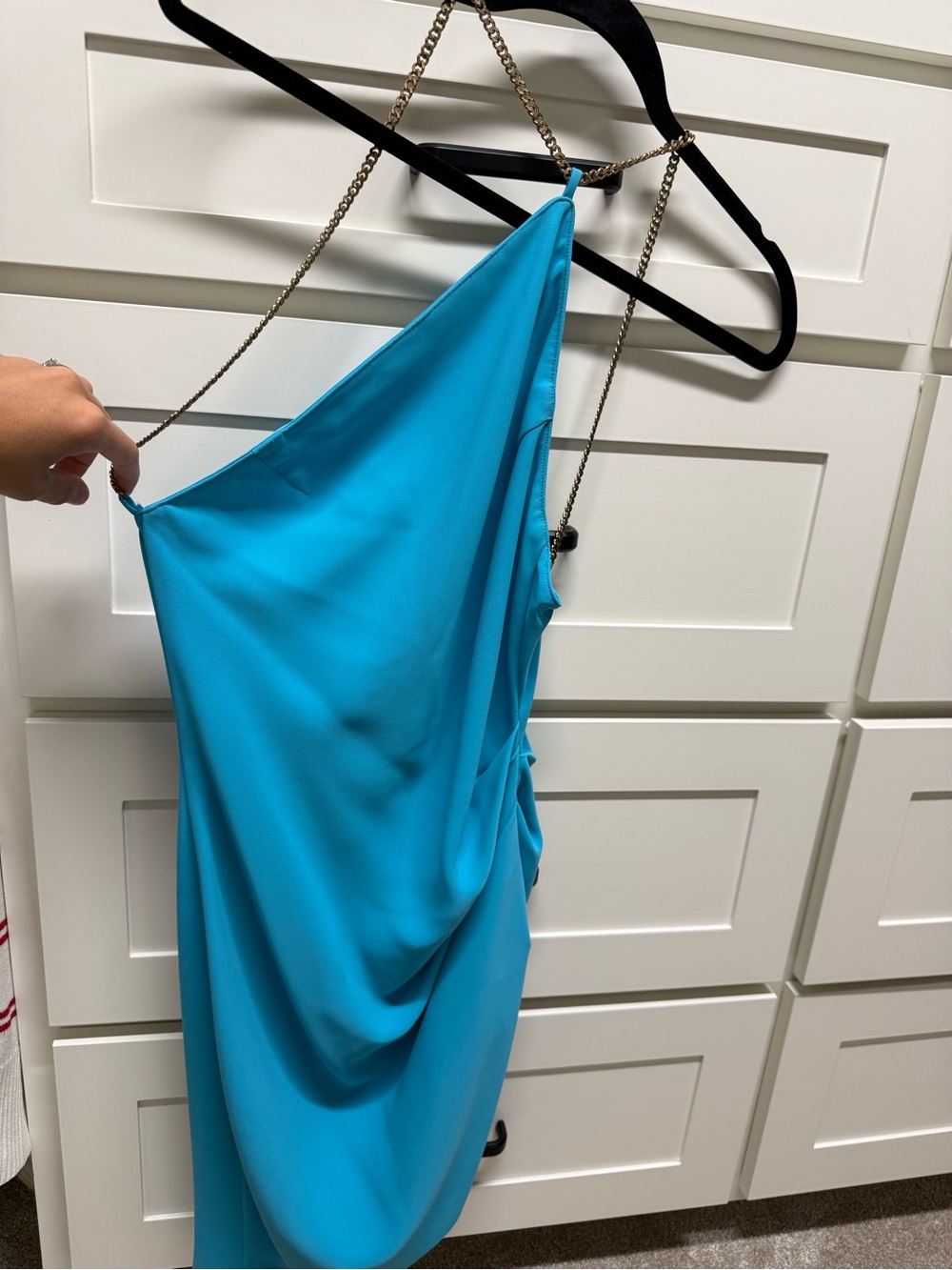 Amanda Uprichard One-Shoulder Slip Dress in Aqua Blue
